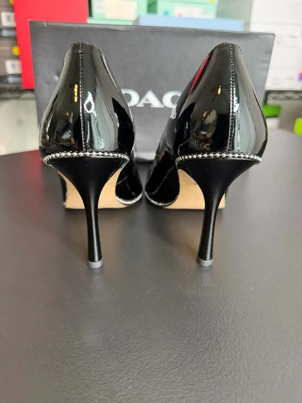 Coach Samantha Black Patent Leather Pointed Toe Pumps CW994 Women’s 7 BNIB $195